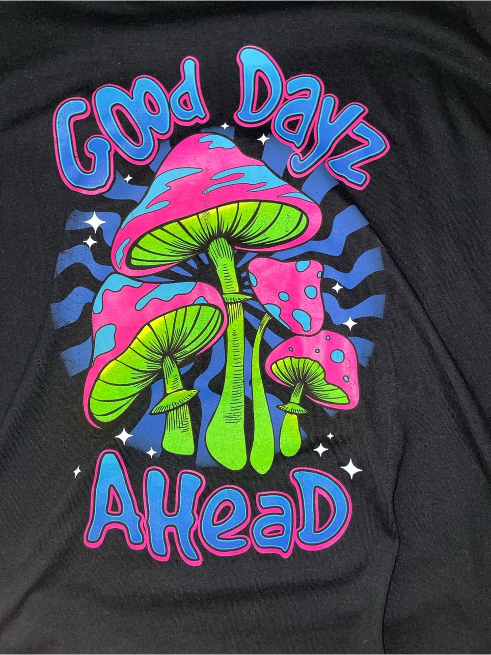 Good Dayz Ahead Black Graphic Tee - Psychedelic Mushroom Design - Picture 2 of 3